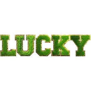 5 Pcs Iron on Patches Sew On Letter Patches Green Lucky Patch for Shirts Decorations Supplies (Lucky, Green)