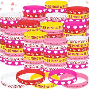Remuuly 150 Pieces Valentine's Day Bracelets Rubber Silicone Wristband with 5 Patterns Valentines Gifts Party Favors for Goodie Bag Stuffers