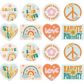 Whaline 16Pcs Groovy Focal Silicone Beads Boho Hippie Round Rectangle Heart Shape Loose Spacer Beads Assorted Boho Retro Beads for DIY Crafts Jewelry Necklaces Bracelets Keychain Pen Making
