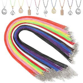 100 Pcs 24 Inch Waxed Leather Necklace Cord Bulk with Clasp 10 Colors String Chain Necklace Rope 2 mm Colorful String Bracelet for Beads Pendant Crystal Charms DIY Jewelry Making Supplies