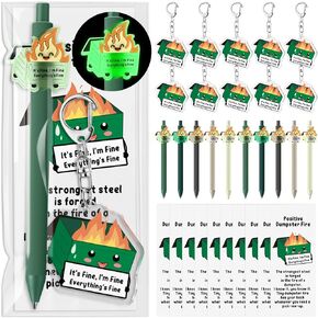 10 Sets Dumpster Fire Employee Appreciation Gifts Bulk Ballpoint Pens Acrylic Keychains Bookmarks Positive Graduation Emotional Gift for Office Coworker Teacher Team, Luminous Accessories