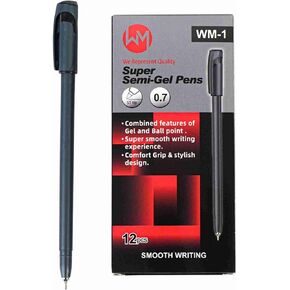 Worth Muse 12 Black Super Semi-Gel Pens, Two in One Hybrid Ink, Best for Gel & Ballpoint Users Both,0.7m ST Tip