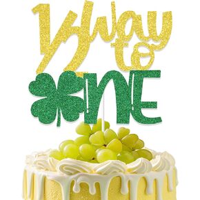 1/2 Way to One Cake Topper, Half Way Around The Sun Birthday Cake Decorations, It's My 1/2 Birthday Party Supplies, St Patricks Day Theme 6 Months Birthday Decor Sign Gold & Green