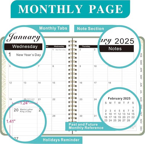 2025 Planner - 2025 Weekly Monthly Planner from January 2025 - December 2025, Planner 2025 with 12 Monthly Tabs, 6.25" x 8.5", Black in Saudi Arabia