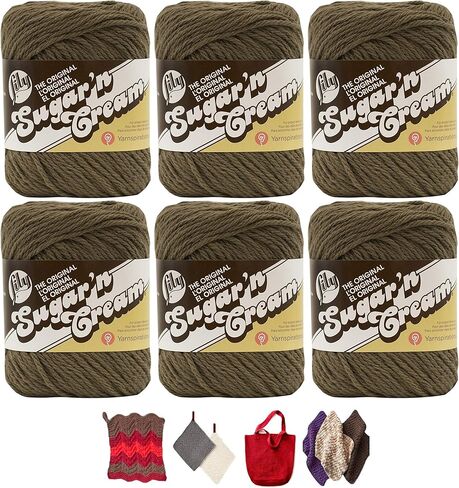 Bulk Buy: Lily Sugar'n Cream Yarn 100% Cotton Solids and Ombres (6-Pack) Medium #4 Worsted Plus 5 Lily Patterns (Warm Brown 01130) … in Kuwait