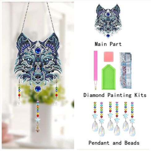 Eimilaly Crystal Suncatcher Ice Wolf Hanging Ornaments Diamond Painting for Adults, Diamond Art Wind Chimes Kit for Room, Garden, Festival Decor in Saudi Arabia