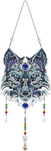 Eimilaly Crystal Suncatcher Ice Wolf Hanging Ornaments Diamond Painting for Adults, Diamond Art Wind Chimes Kit for Room, Garden, Festival Decor in Saudi Arabia