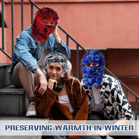 Distressed Balaclava Trending Ski Masks Full Face Knitted Fuzzy Ski Mask Proof Winter One Size Shiesty Mask Warmer for Men/Women in Saudi Arabia