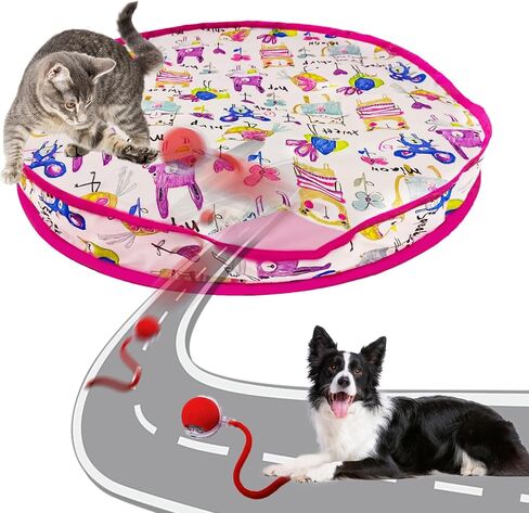Interactive Cat Toy for Indoor Play Mat Toy with Auto-Rolling Ball in Pouch, Motion Activate/Chirping, Hide and Seek Rechargeable Toy- Blue in Saudi Arabia