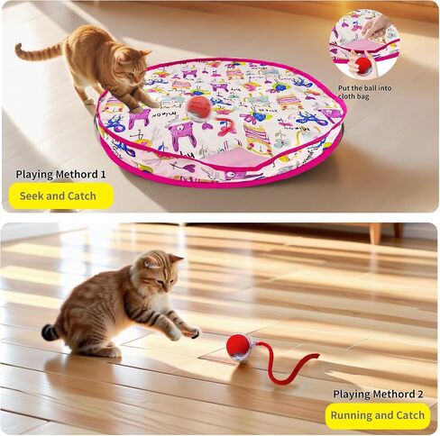 Interactive Cat Toy for Indoor Play Mat Toy with Auto-Rolling Ball in Pouch, Motion Activate/Chirping, Hide and Seek Rechargeable Toy- Blue in Saudi Arabia