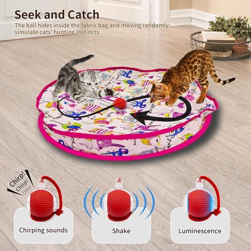 Interactive Cat Toy for Indoor Play Mat Toy with Auto-Rolling Ball in Pouch, Motion Activate/Chirping, Hide and Seek Rechargeable Toy- Blue in Saudi Arabia