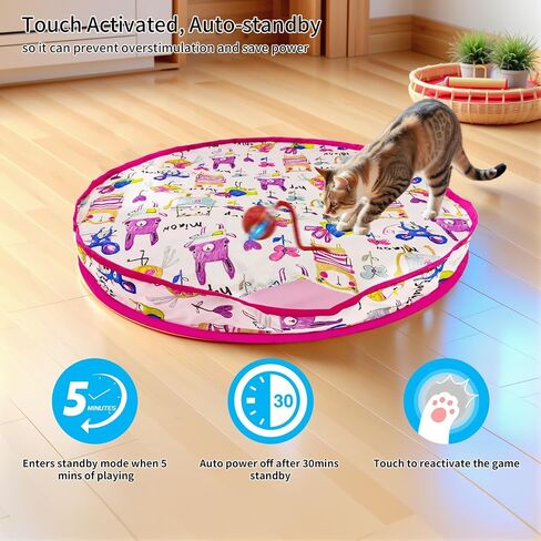 Interactive Cat Toy for Indoor Play Mat Toy with Auto-Rolling Ball in Pouch, Motion Activate/Chirping, Hide and Seek Rechargeable Toy- Blue in Saudi Arabia