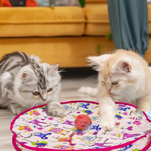 Interactive Cat Toy for Indoor Play Mat Toy with Auto-Rolling Ball in Pouch, Motion Activate/Chirping, Hide and Seek Rechargeable Toy- Blue in Saudi Arabia