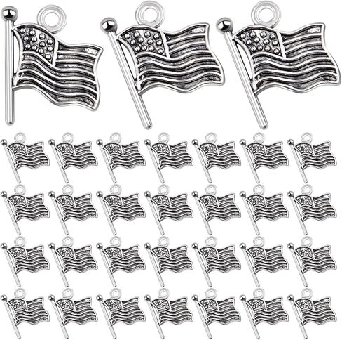 Bronagrand 60pcs سحر العلم الأمريكي قلادة العلم العلم سحر حرفة الإمدادات الحرف لمجوهرات سوار قلادة DIY. in Kuwait