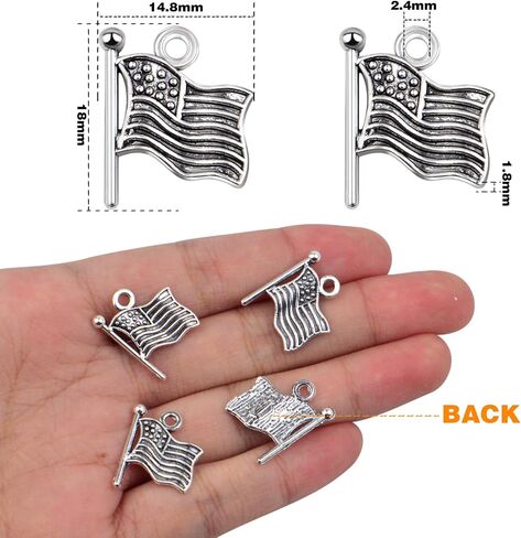 Bronagrand 60pcs سحر العلم الأمريكي قلادة العلم العلم سحر حرفة الإمدادات الحرف لمجوهرات سوار قلادة DIY. in Kuwait