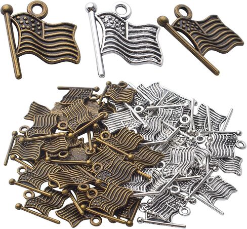 Bronagrand 60pcs سحر العلم الأمريكي قلادة العلم العلم سحر حرفة الإمدادات الحرف لمجوهرات سوار قلادة DIY. in Kuwait