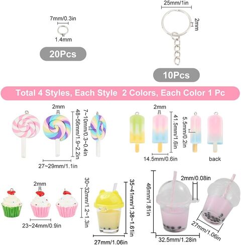 SUNNYCLUE DIY 36PCS الحليب الشاي مفتاح سلسلة صنع عدة قوس قزح مصاصة الراتنج المعلقات مع حلقات المفاتيح سبليت وخواتم تقسيم لحلق سوار قلادة مفتاح سلسلة مجوهرات الحرف صنع in Kuwait