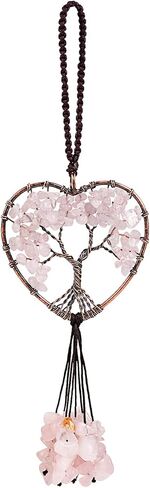 Natural Amethyst Tree of Life Pendant Heart Shaped Tree of Life Charm Red Copper Plated Brass Wires and Nylon Cord for Home Car Ornament Tassel Yoga Healing Lucky Jewelry in Kuwait