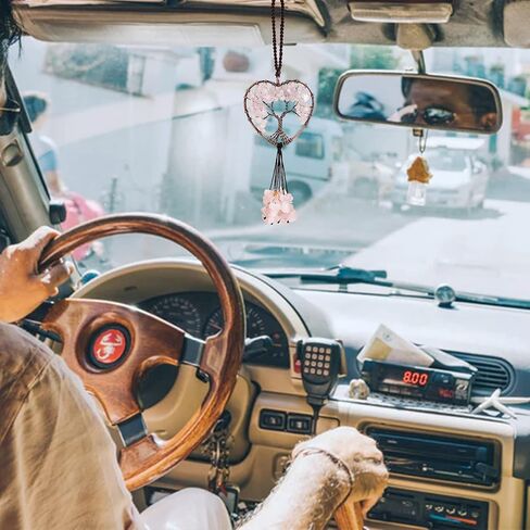 Natural Amethyst Tree of Life Pendant Heart Shaped Tree of Life Charm Red Copper Plated Brass Wires and Nylon Cord for Home Car Ornament Tassel Yoga Healing Lucky Jewelry in Kuwait