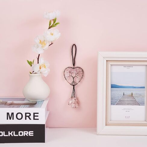 Natural Amethyst Tree of Life Pendant Heart Shaped Tree of Life Charm Red Copper Plated Brass Wires and Nylon Cord for Home Car Ornament Tassel Yoga Healing Lucky Jewelry in Kuwait