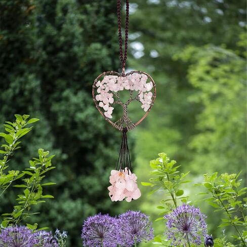 Natural Amethyst Tree of Life Pendant Heart Shaped Tree of Life Charm Red Copper Plated Brass Wires and Nylon Cord for Home Car Ornament Tassel Yoga Healing Lucky Jewelry in Kuwait