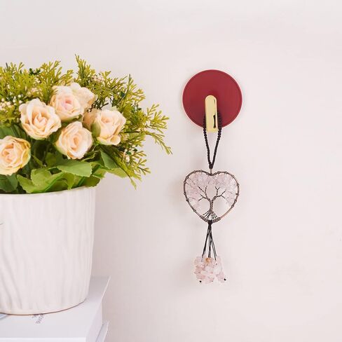 Natural Amethyst Tree of Life Pendant Heart Shaped Tree of Life Charm Red Copper Plated Brass Wires and Nylon Cord for Home Car Ornament Tassel Yoga Healing Lucky Jewelry in Kuwait