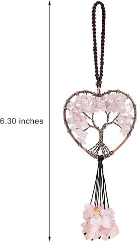 Natural Amethyst Tree of Life Pendant Heart Shaped Tree of Life Charm Red Copper Plated Brass Wires and Nylon Cord for Home Car Ornament Tassel Yoga Healing Lucky Jewelry in Kuwait