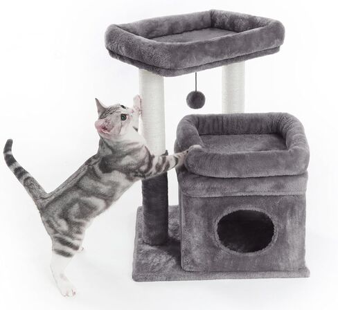 Pesofer Cat Tree, Small Cat Tower with Dangling Ball and Perch Dark Gray in Saudi Arabia