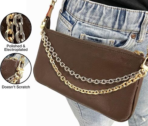 NEXTFASHION Purse Chain [Double Charm] Gold Silver Shoulder Bag Chain Accessory - MiniRolo on MiniRolo 11" by 10" in Saudi Arabia