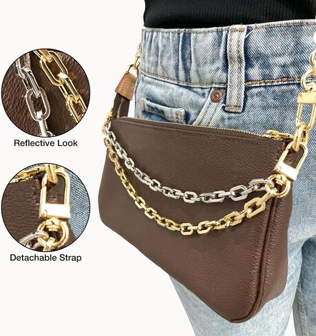 NEXTFASHION Purse Chain [Double Charm] Gold Silver Shoulder Bag Chain Accessory - MiniRolo on MiniRolo 11" by 10" in Saudi Arabia
