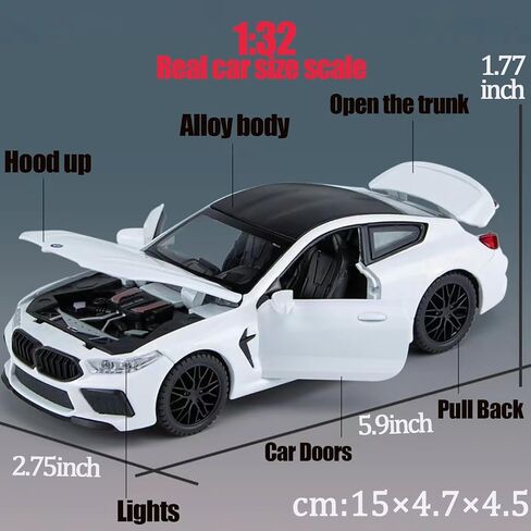 Toy Cars Compatible for BMW M8 Model Car Toys Car 1/32 Metal Collect car with Light and Sound Pull Back for Boys Children Age 3 + Year Old Festival Gift(Black) in Saudi Arabia