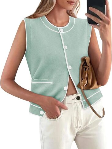 Yousify Womens Knit Tank Tops 2025 Summer Sleeveless Sweater Vest Round Neck Button Down Casual Cardigan with Pockets in Kuwait