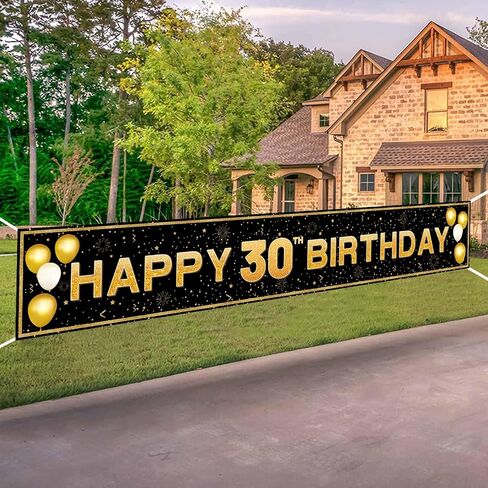 18th Birthday Decorations for Boys and Girls, Black and Gold Happy 18th Birthday Decorations Banner, 18 Years Old Bday Party Supplies (118" X 20") in Kuwait