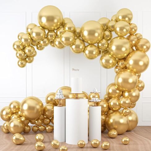 LovesTown 150PCS Metallic Gold Balloons, Different Sizes 18 12 10 5 Inches Latex Balloons Garland with Ribbon for Birthday Wedding Graduation Holiday Decoration in Kuwait