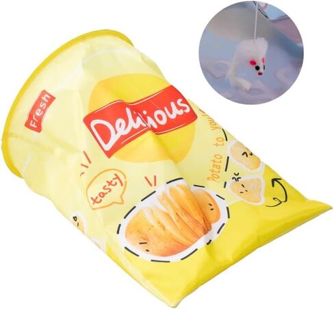 Creative Potato Chip Bag Folding Ring Paper Cat Tunnel Cat Toy Self High Fun Hide and Seek Rolling Dragon Channel Cat Drill Bag with Hanging Toy Pet Supplies (Orang) in Kuwait