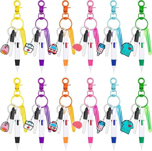 60 قطعة من أقلام ممرضة تمييز Mini Highlighter for Badge Cenly Pen تشمل 12 Tip Highlighter 12 قلم علامة دائمة و 12 قلم كرة قابل للسحب مع 12 مقطع مفتاح التمريض in Kuwait