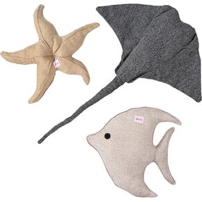 DTY1004A-L-3SET Cancun Large Coastal Reef Fish Chenille Squeaky Stuffed Dog Toy Set, Multi-Colored (3-Pack)