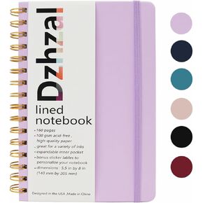 Spiral Notebook College Ruled Spiral Journal for Adults Work School Office, 8"×5.5" A5 Leather Hardcover Notebooks with Elastic Band, 160 Lined Pages100gsm Thick Writing Journals with Pocket
