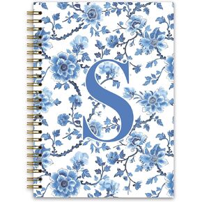 NaZaUK Chinoiserie Spiral Journal Notebook, Initial J Personalized Notebook, Monogrammed Gifts for Women Teen Girls, Custom Journal, College Ruled Spiral Notebook 5.5 x 8.3