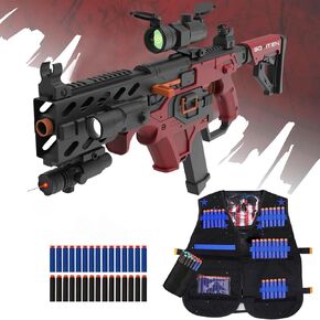 Toy Gun Automatic Sniper Rifle with Tactical Vest Kit, Scope. Toy Foam Blaster Dart Toys with 120 Darts, IR and Flashlight. The Shooting Activity Game for Kids Age 8+
