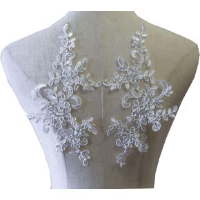 LITTLE PANDADA 1 Pair Corded Lace Applique Flower Embroidery Off White Lace Motif Sewing on Wedding Dress Accessories DIY Applique Off White