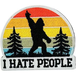 1pcs Funny Bigfoot Savage Embroidery Patches-I Hate People Military Hook and Loop Patches, Cute Meme Morale Patch for Backpacks, Dog Harnesses, Vests, Bags, Hats, Helmets, Jackets