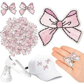 Lyrow 48 Pcs Pink Bow Iron on Patches 1.5 x 1.2 Inch Small Embroidery Bow Patches for Clothes Cute Iron on Stickers Embroidered Applique for DIY Sewing Jeans Shirt Hat Jacket Backpack(Classic)