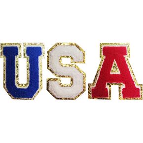 3 Pcs Iron on Patches Sew On Letter Patches USA Patches for Decorations Supplies (USA, Multicolour)