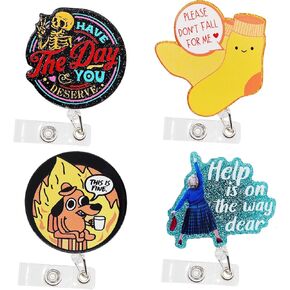 Cute Nurse Badge Reel,Nursing Badge Reel,Funny Badge Reel Retractable with ID Clip for Nurses,Nursing,Students,Medical Workers,Teachers,Doctors,Office Staff Lanyard Supplies Accessories Gifts(4Pcs)