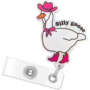 Cowgirl Duck Badge Reel, Funny Silly Goose Badge Reels Retractable, Name Badge Holder Reel ID Clip, Cute Animal Pediatric Decorative for Nurse Nurses Office Worker Teacher Student
