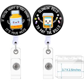 2 Pack Pharmacy Badge Reels Holder Retractable with ID Clip for Nurse Name Tag Card Pharmacist Nursing Doctor Medical Work Office Alligator Clip ZJK1004