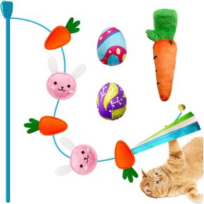 4 Pack Easter Cat Toys, Bunny Cat Wand Toy with Bell, Easter Egg Catnip Toys with Crinkle, Easter Gifts for Indoor Cats & Kitten & Kitty in Kuwait
