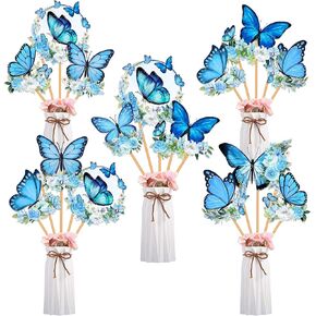 24pcs Blue Butterfly Birthday Table Centerpieces Butterfly Birthday Decorations for Girls Butterfly Table Toppers Decorations Blue Butterfly Centerpieces for Tables for Birthday Baby Shower
