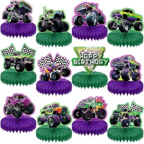 12pcs Green Purple Monster Truck Honeycomb Monster Truck Truck Decorations 3D Monster Truck Tark Table Decoring Decor